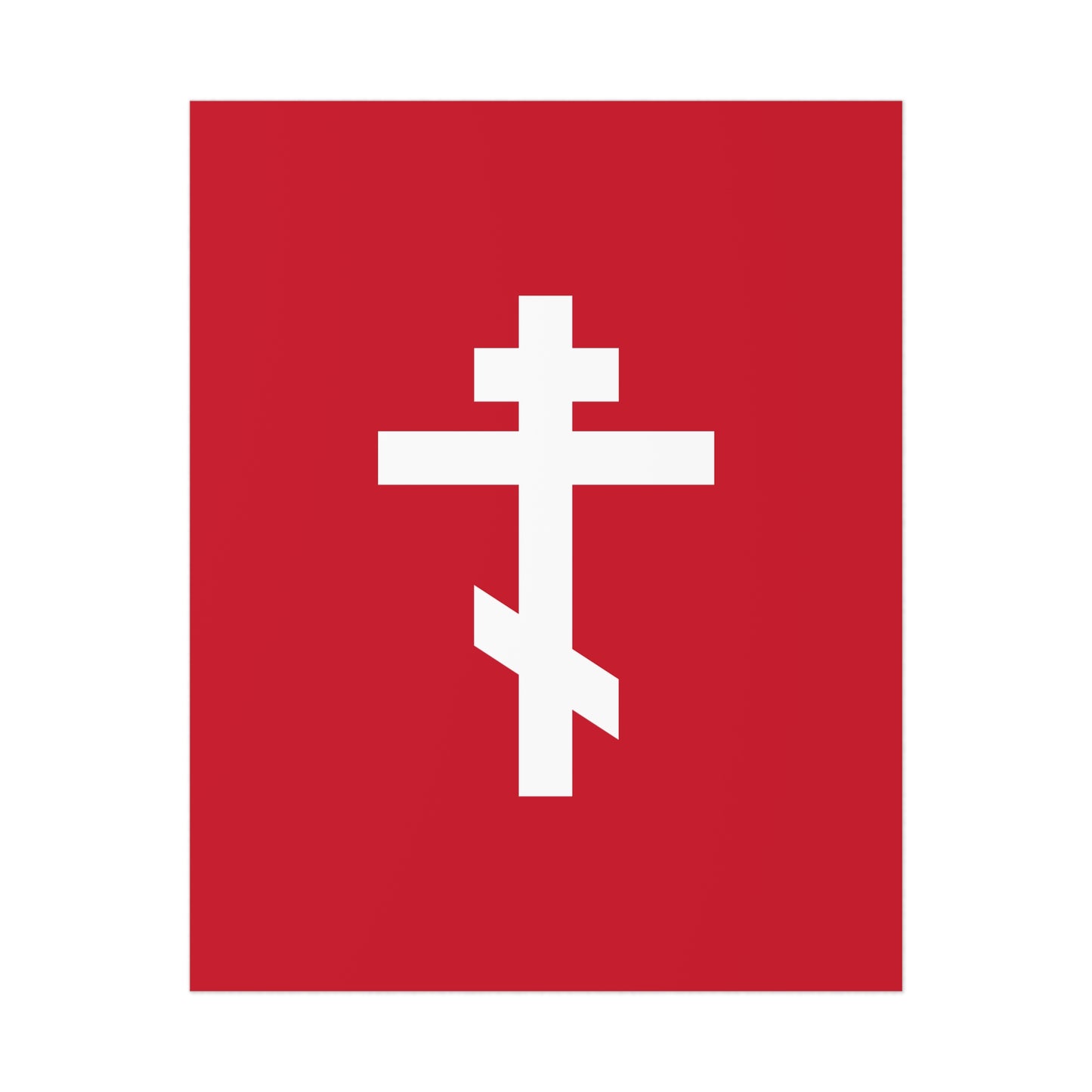 White Orthodox Cross Red Background | We venerate Thy Cross, O Master, and we glorify Thy holy Resurrection! | Orthodox Art Poster