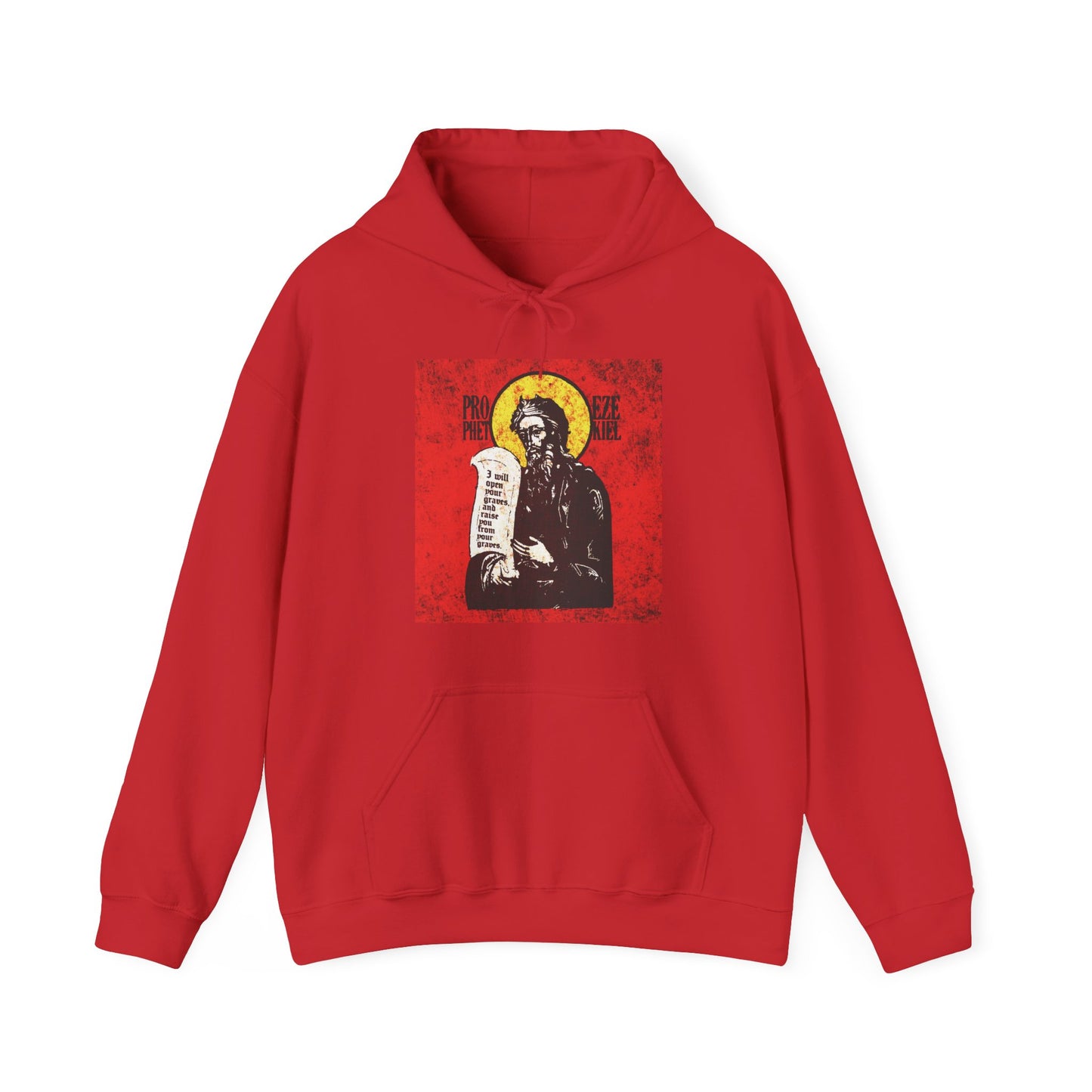 Prophet Ezekiel IconoGraphic | Textured, High Contrast Bright Red and Yellow Design | Old Testament | Orthodox Christian Hoodie