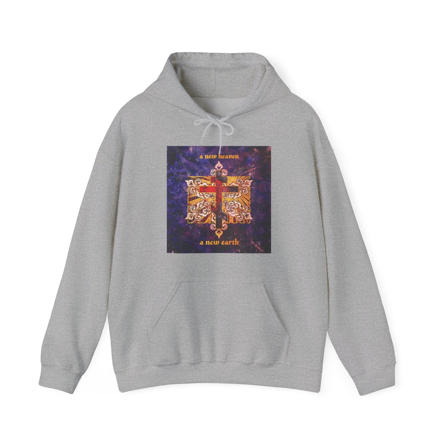 A New Heaven/A New Earth | Red Orthodox Cross on Textured Ornate Background | Orthodox Christian Hoodie