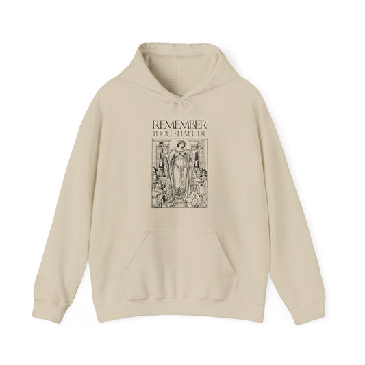 Remember You Will Die Shakespearean Design | Memento Mori | Classic Woodcut Illustration Aesthetic | Orthodox Christian Hoodie