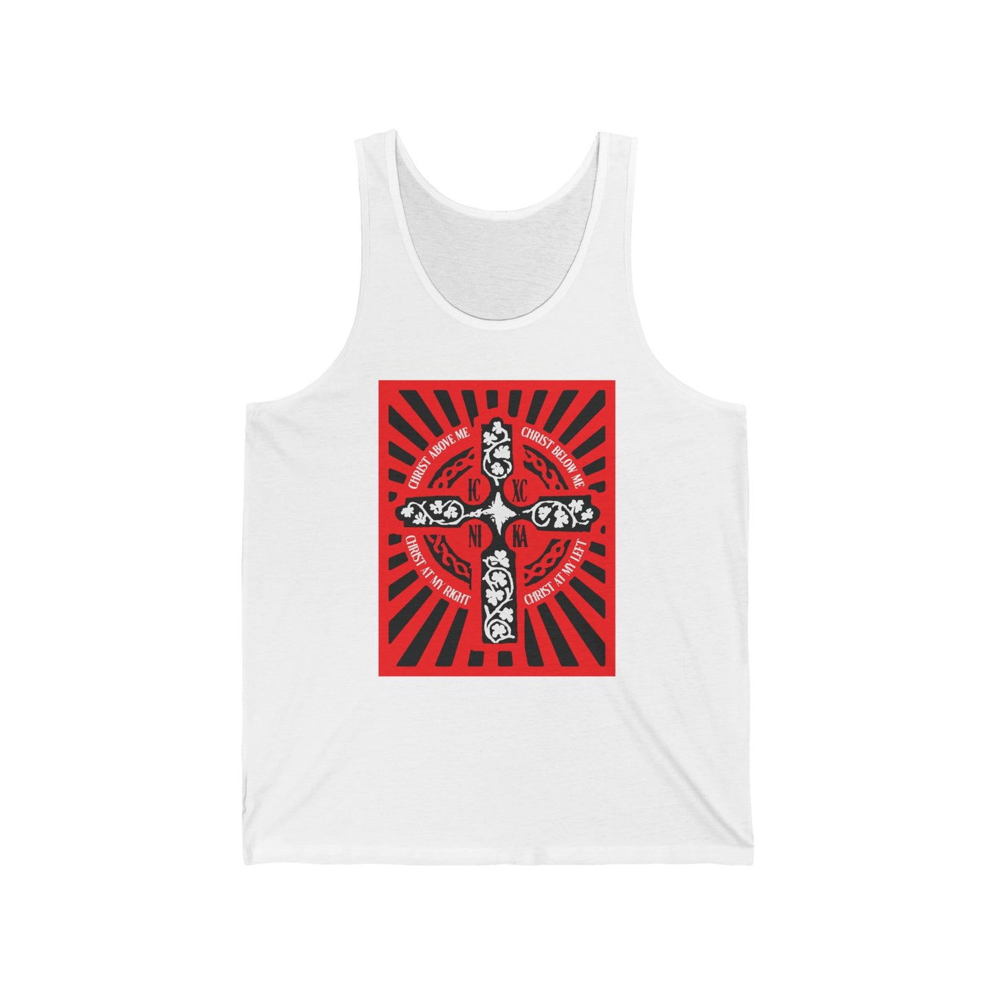 Red ICXC NIKA Enniskillen Celtic Cross | Lorica of St. Patrick | Shield Prayer | Orthodox Christian Jersey Tank Top