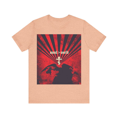 What Shall it Profit a Man | Matthew 16:26 | Soul Is Greater Than World | Red Earth Design with White Cross | Orthodox Christian T-Shirt
