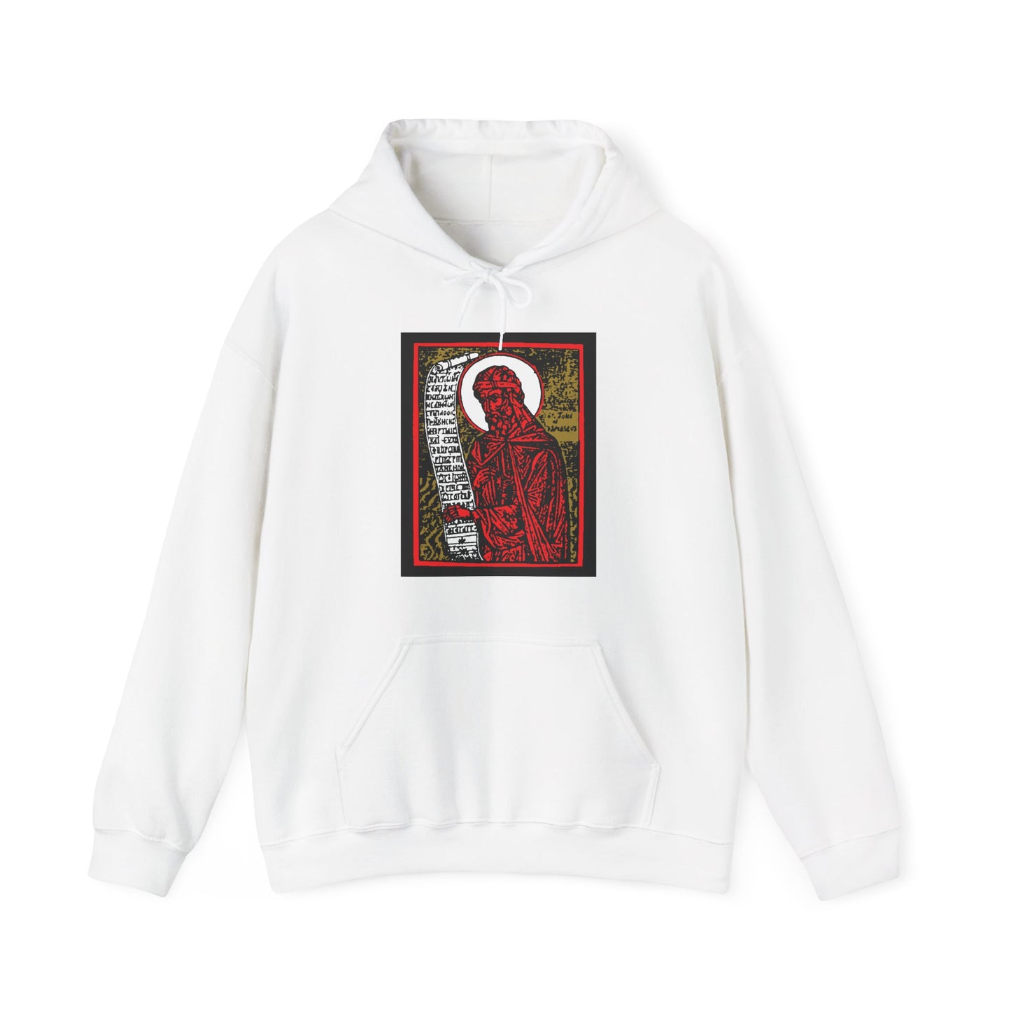 St. John of Damascus Icono-Graphic | Orthodox Christian Saint | Red Gold & Black High Contrast Design | Orthodox Christian Hoodie