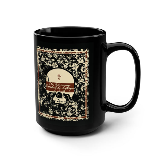 The Last Enemy That Shall Be Destroyed is Death (1 Cor 15:26) | Earthtone Skull and Floral Design | Resurrection | Orthodox Christian 15oz Black Mug