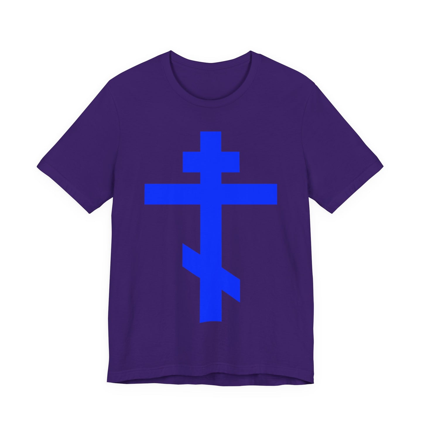 Royal Blue Orthodox Tribar Cross | Preserve Thy People By Thy Cross, O Lord | Christ is King | Christian Unisex Cotton Tee