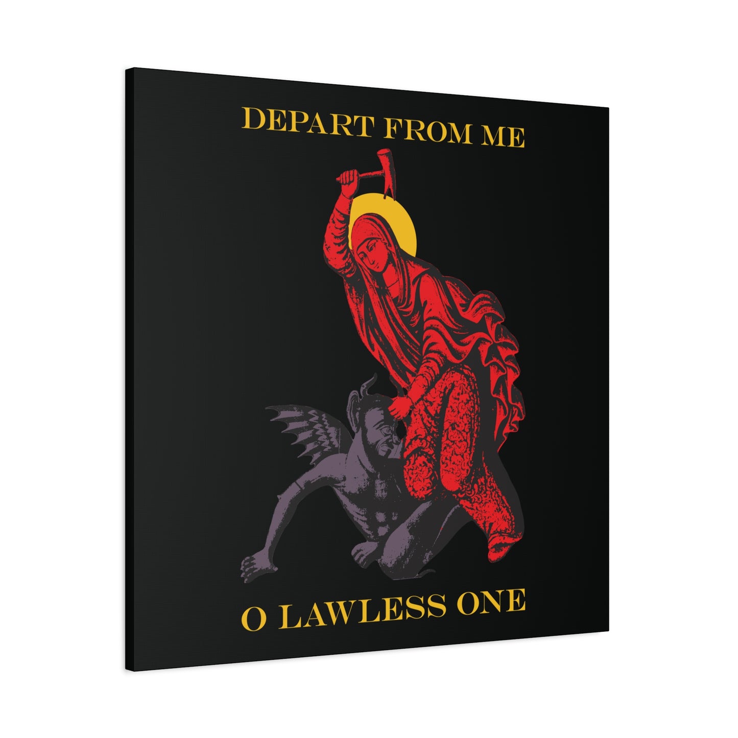 St Marina IconoGraphic (Depart from Me O Lawless One) | Saint Beating the Devil with a Hammer | Orthodox Christian Canvas Art