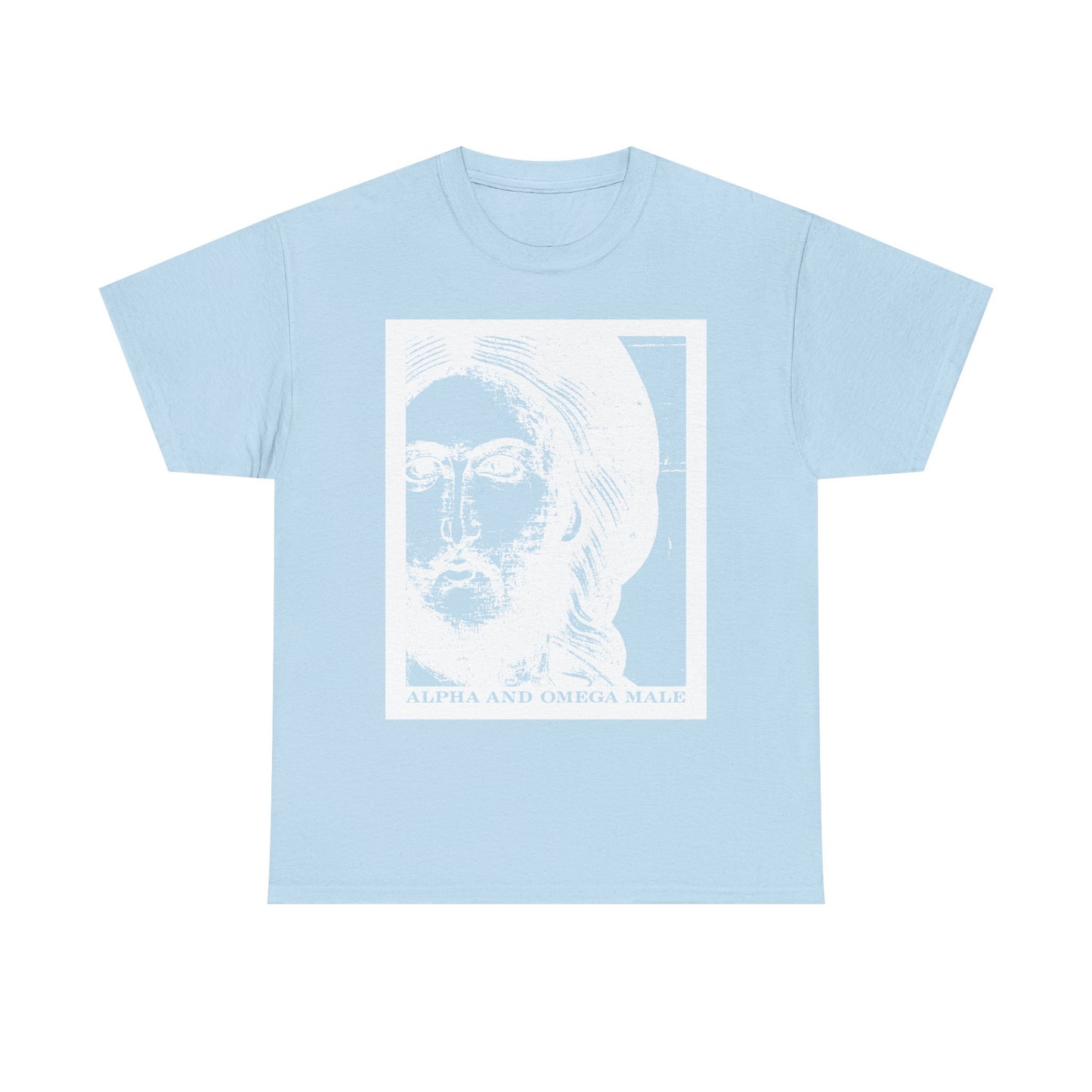 Alpha & Omega Male | Jesus Christ Icono-Graphic Photonegative | I am the Beginning & the End (Rev 22) | Midweight Cotton Unisex T-Shirt