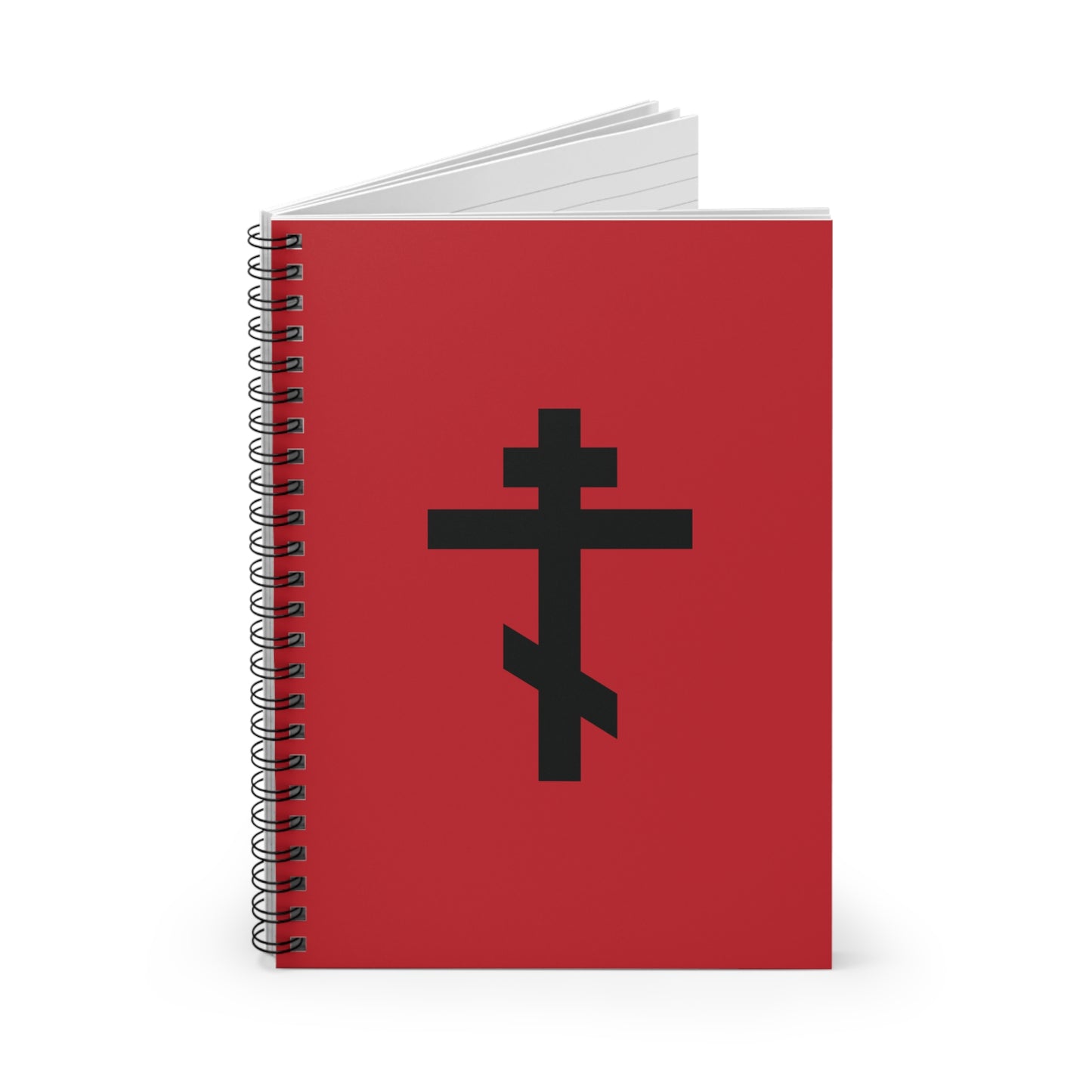Black Orthodox Cross Red Background | In this sign ye shall conquer | Orthodox Christian Spiral Notebook