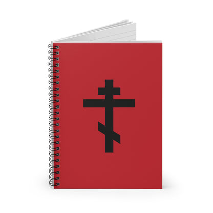 Black Orthodox Cross Red Background | In this sign ye shall conquer | Orthodox Christian Spiral Notebook