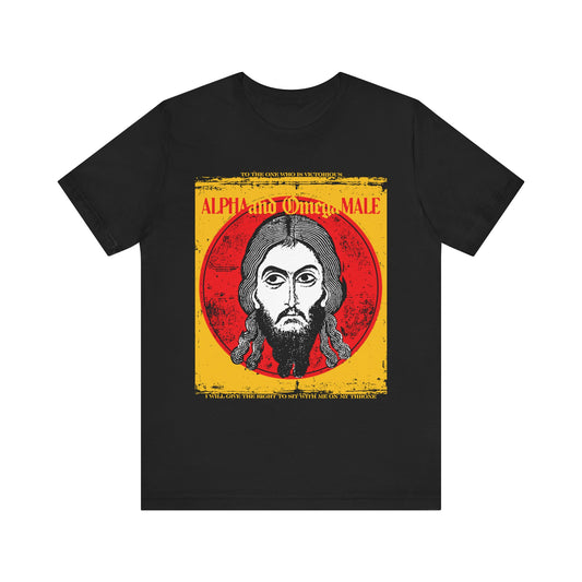 Alpha & Omega Male | Jesus Christ Image of Edessa IkonoGraphic | To the One Who Is Victorious | Orthodox Lightweight Cotton Unisex Tee