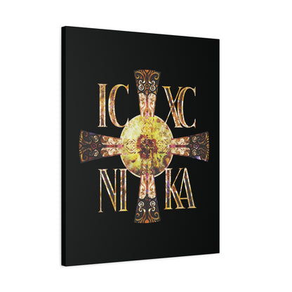 ICXC NIKA Celtic Style Equal Armed Cross | Bright Solar Texture | Orthodox Christian Canvas Art