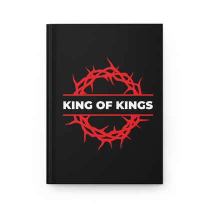 Black hardcover journal featuring a red crown of thorns and KING OF KINGS in bold white text, inspired by Revelation 19:16. Product: King of Kings Crown of Thorns | The King of Glory | Christ is King | Orthodox Christian Journal.