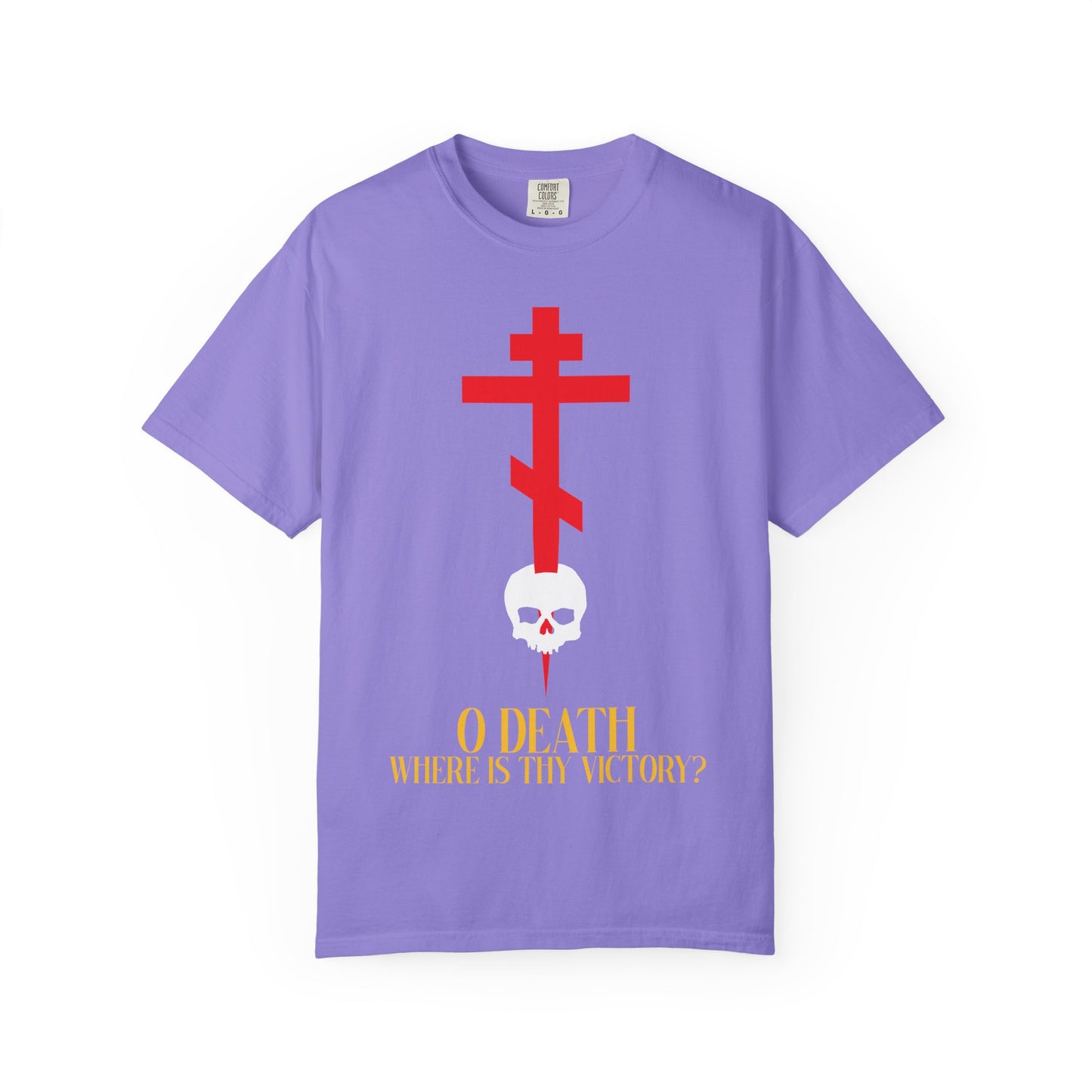 O Death Where is Thy Victory? (1 Corinthians 15:55) | Cross Stabbing Skull | Jesus Christ is King | Heavyweight Cotton Unisex Orthodox T-Shirt