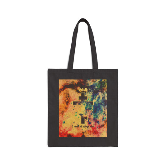 Behold, I Make All Things New (Revelation 21:5) | Cosmic Orthodox Cross On Inverted Starfield | Second Coming | Orthodox Christian Canvas Tote Bag