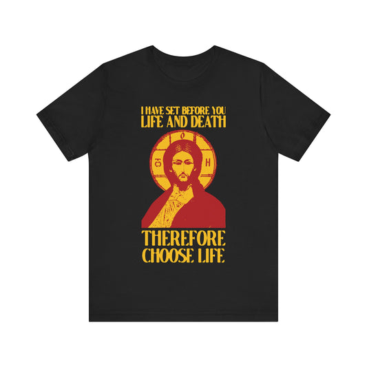 I Have Set Before You Life and Death (Deut. 30:11-20) Blue Design No. 1 | Orthodox Christian T-Shirt