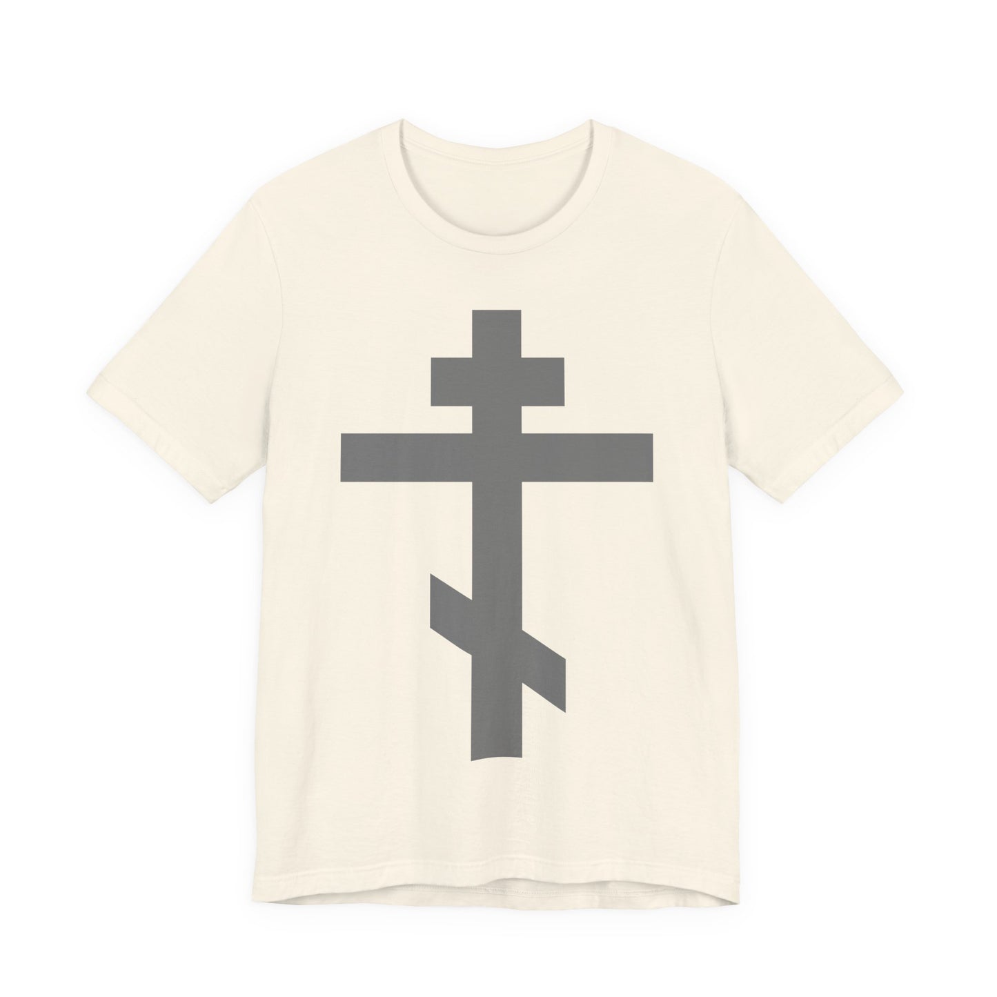 Light Gray Orthodox Tribar Cross | Preserve Thy People By Thy Cross, O Lord | Christ is King | Christian Unisex Cotton Tee