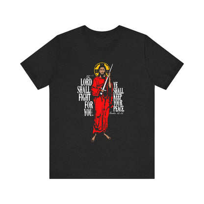 The Lord Shall Fight For You (Exodus 14:14) | Jesus Christ with Sword IconoGraphic | Orthodox Christian Cotton T-Shirt