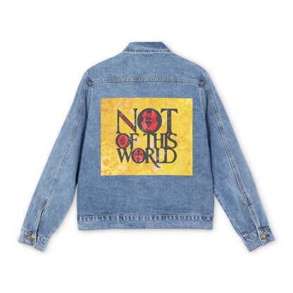 My Kingdom is Not of This World (John 18:36) | Bold Red, Yellow & Black Textured Design with Icon Motifs | Orthodox Christian Blue Denim Jacket
