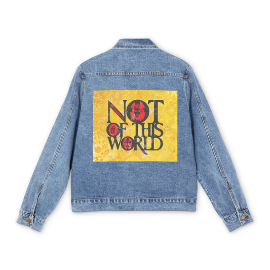 My Kingdom is Not of This World (John 18:36) | Bold Red, Yellow & Black Textured Design with Icon Motifs | Orthodox Christian Blue Denim Jacket