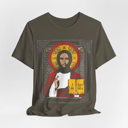 Christ Pantocrator Icono-Graphic | He-Who-Is | I Am the Alpha and Omega | Ancient Icon Graphic Design | Orthodox Christian Cotton T-Shirt