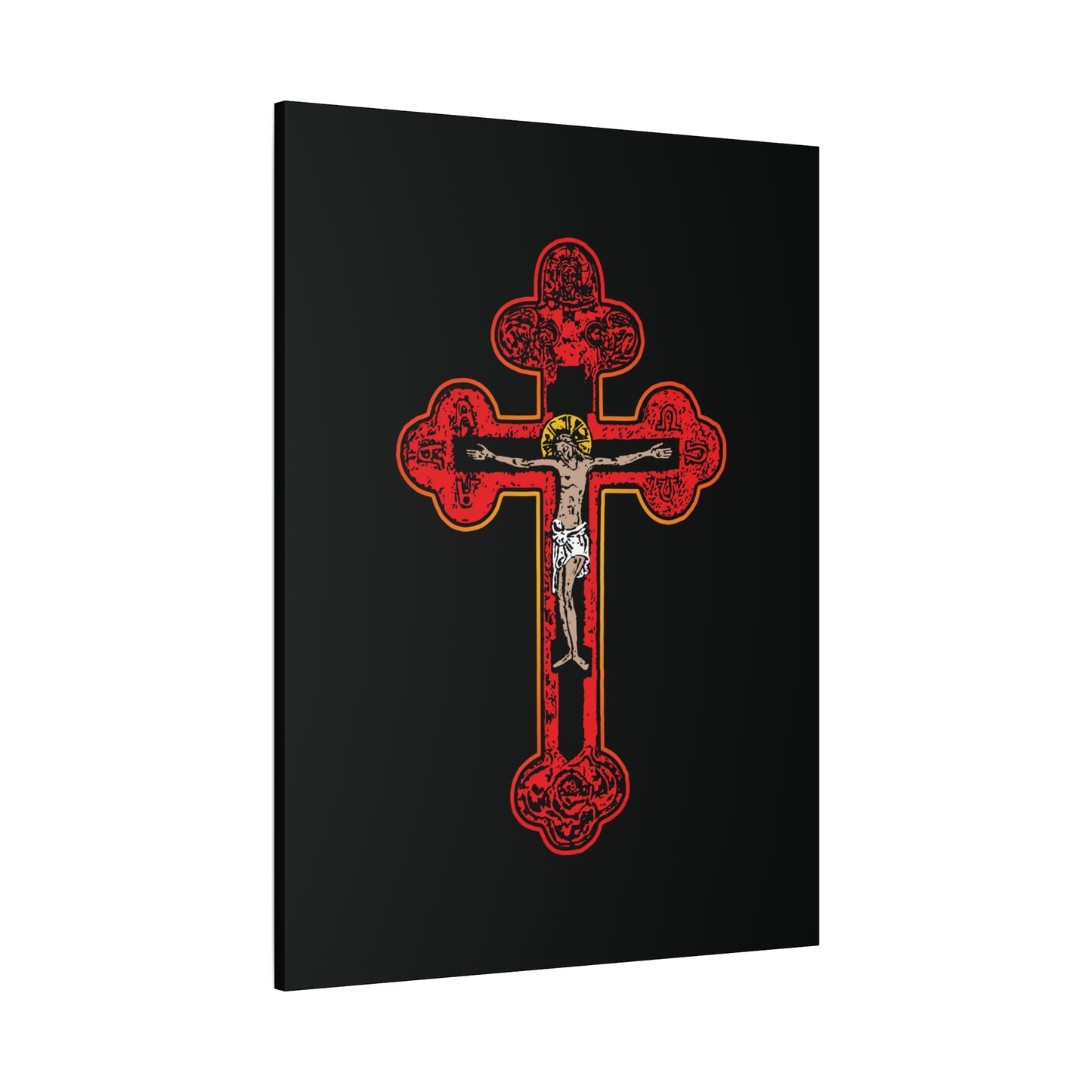 Red Orthodox Christian Crucifix | Byzantine Golgotha Cross | Alpha & Omega | I Am Crucified With Christ | Orthodox Christian Canvas Wall Art