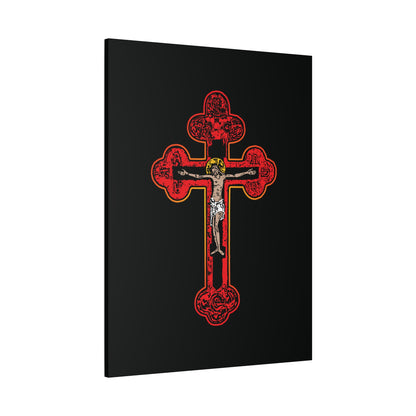 Red Orthodox Christian Crucifix | Byzantine Golgotha Cross | Alpha & Omega | I Am Crucified With Christ | Orthodox Christian Canvas Wall Art