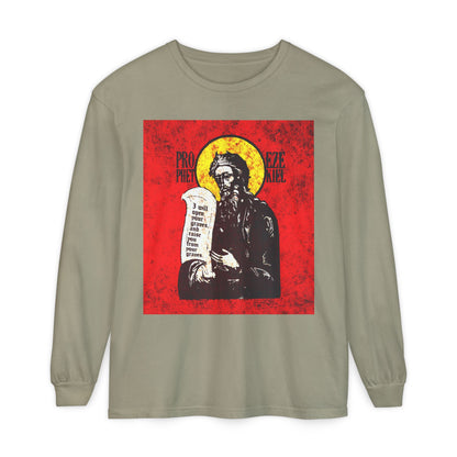 Prophet Ezekiel IconoGraphic | Textured, High Contrast Bright Red and Yellow Design | Old Testament | Orthodox Christian Long Sleeve Shirt