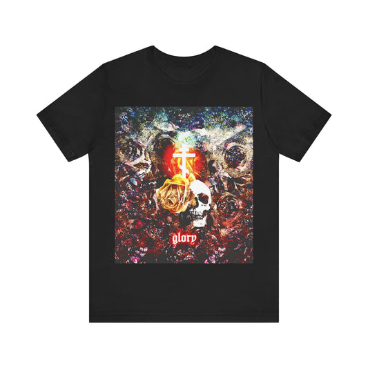 Now the Son of Man is Glorified, and God is Glorified in Him (John 13:31) | Skull and Floral Glowing Cross Design | Orthodox Christian T-Shirt