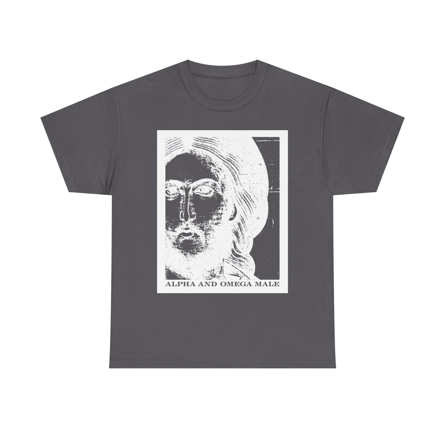 Alpha & Omega Male | Jesus Christ Icono-Graphic Photonegative | I am the Beginning & the End (Rev 22) | Midweight Cotton Unisex T-Shirt