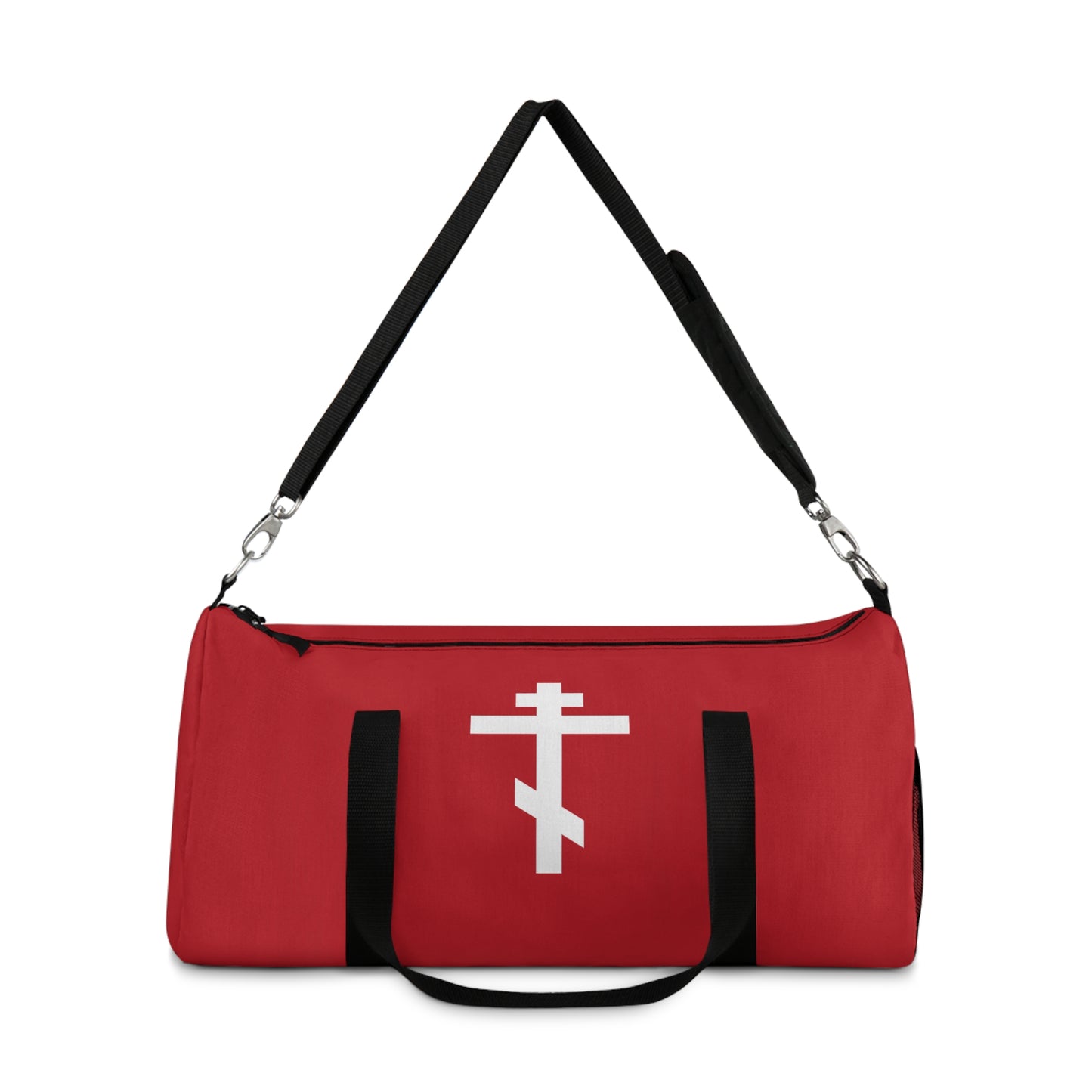 White Orthodox Cross Red Background | Today the Cross of the Lord cometh forth | Orthodox Christian Gym Duffel Bag