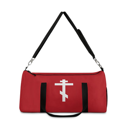 White Orthodox Cross Red Background | Today the Cross of the Lord cometh forth | Orthodox Christian Gym Duffel Bag