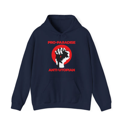 Pro-Paradise Anti-Utopian | Jesus Christ Crucified NIKA Fist | Resist the Dominant Secular Paradigm | Orthodox Christian Hoodie
