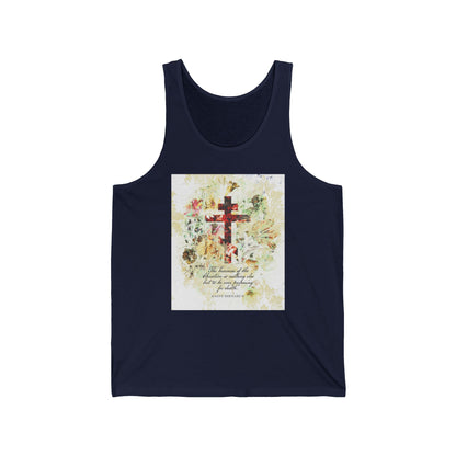 Preparing For Death | White & Beige Floral Scrapbook Texture Cross | Arts & Crafts Style | St Irenaeus | Orthodox Christian Jersey Tank Top