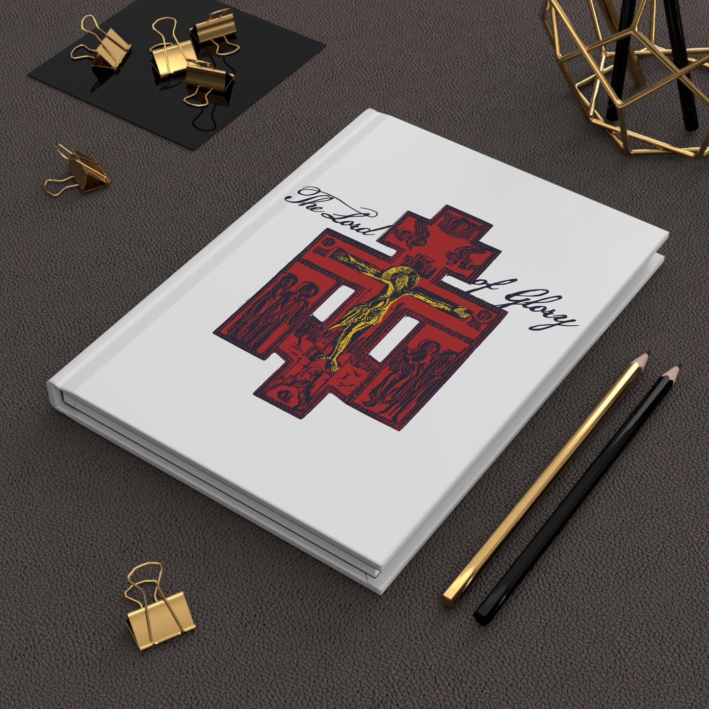 The Lord of Glory | Russian Golgotha Crucifix IconoGraphic (White BG) | 1 Corinthians 2:8 | Orthodox Christian Hardcover Blank Journal