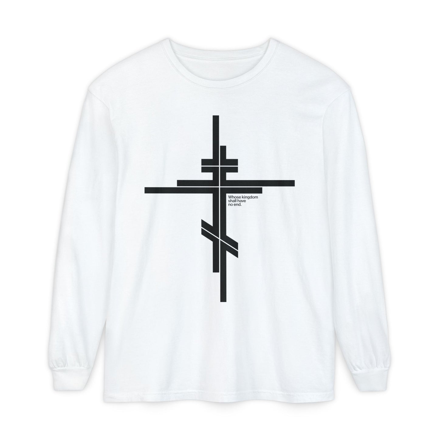 Whose Kingdom Shall Have No End | Luke 1:32-33 | Orthodox Cross | Modernist Minimalist Logo Style | Orthodox Long Sleeve Cotton Shirt