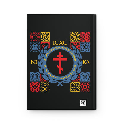 Let All Adverse Powers Be Crushed (Red, Yellow & Blue Design) | ICXC NIKA | Medieval Tile Design | Orthodox Christian Hardcover Journal