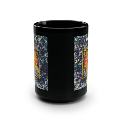 Trampling Down Death By Death | Paschal Floral Design with Gothic Script and Three-Bar Cross | Orthodox Christian Black Mug