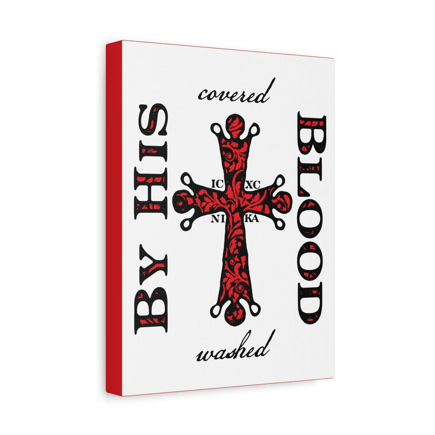 Washed/Covered By His Blood (1 John 1:7) | ICXC NIKA Ornate Red Orthodox Cross | Orthodox Christian Canvas Art
