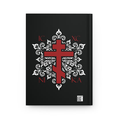 ICXC / NIKA Red Orthodox Cross on Ornate White Medieval Floral Design | Exclusive Best-Selling | Orthodox Christian Hardcover Journal