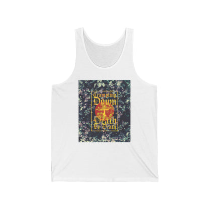 Trampling Down Death By Death | Paschal Floral Design with Gothic Script and Three-Bar Cross | Orthodox Christian Jersey Tank Top