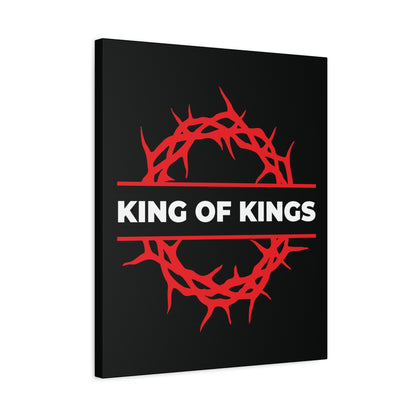 Inspired by Revelation 19:16, the "King of Kings Crown of Thorns | The King of Glory | Christ is King" canvas features a red crown of thorns encircling KING OF KINGS on a bold black background.