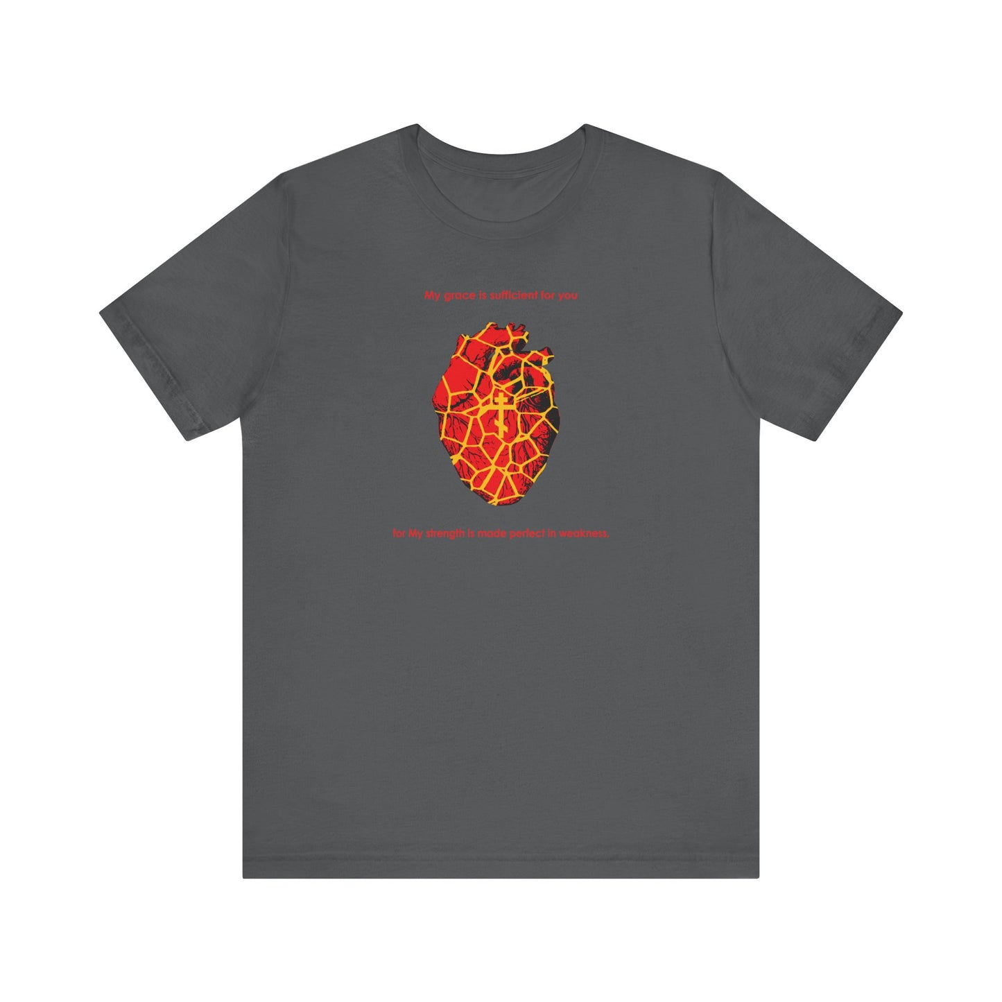 My Strength is Made Perfect in Weakness (2 Cor 12:9) | Kintsugi Style Golden Broken Heart | Orthodox Cross | Lightweight Cotton Unisex Tee