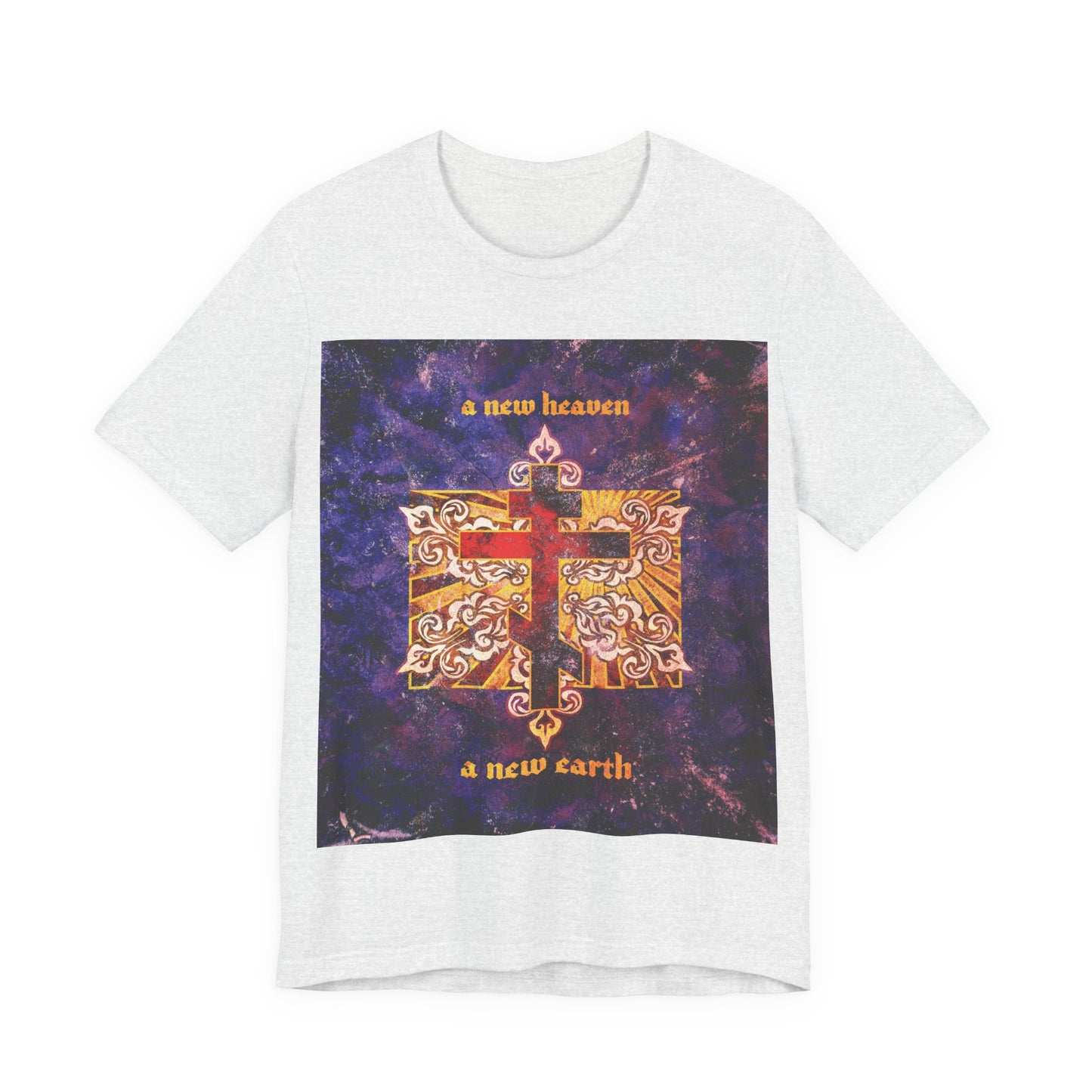 A New Heaven/A New Earth | Red Orthodox Cross on Textured Ornate Background  | Orthodox Christian Unisex Cotton T-Shirt