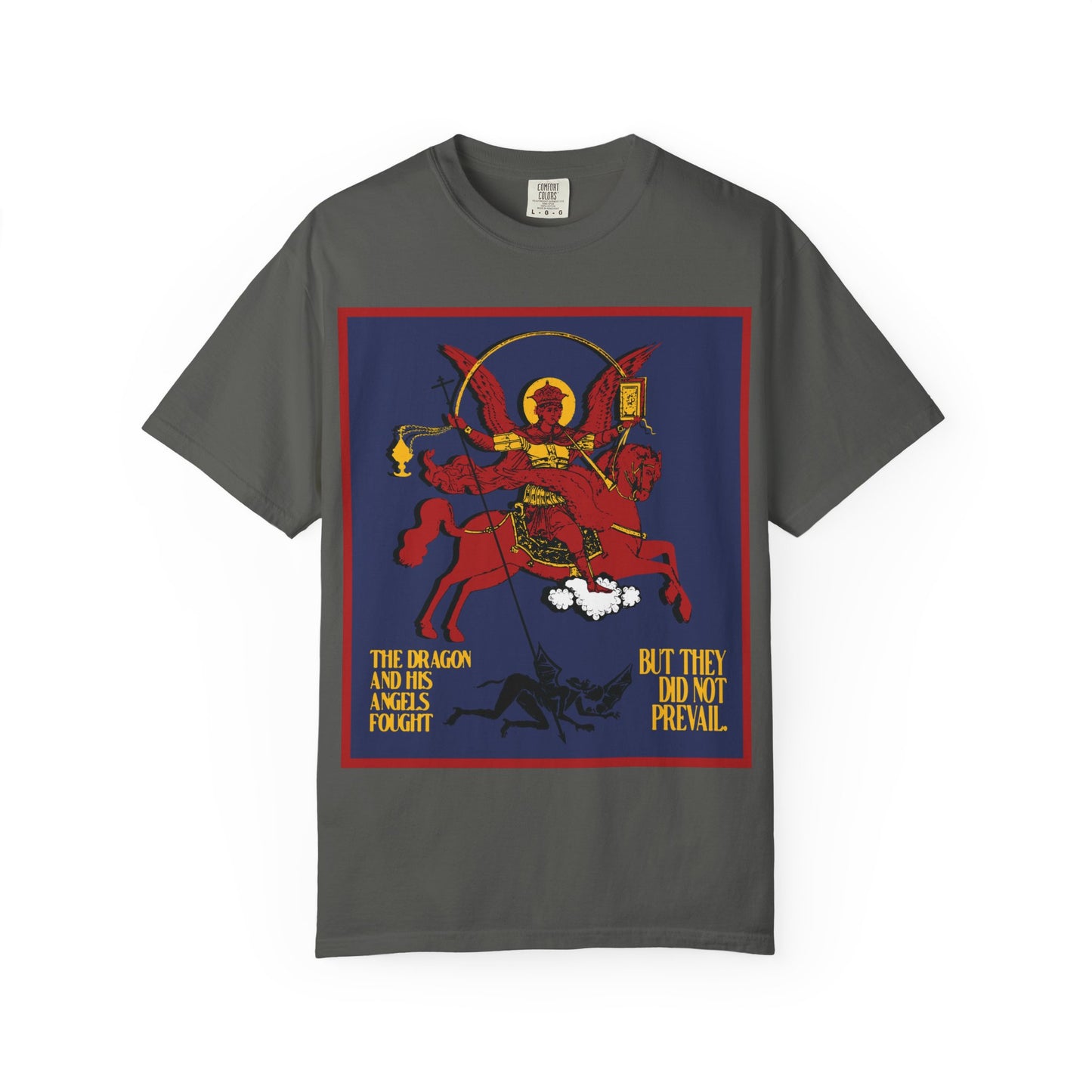 Archangel Michael Defeating Satan the Dragon (Rev 12:7-8) | Apocalyptic IconoGraphic | Orthodox Christian Heavyweight Cotton Unisex Tee