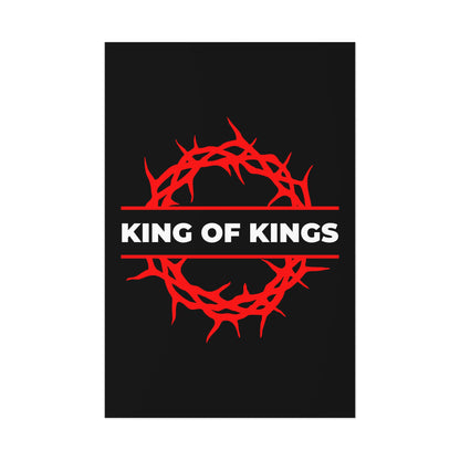 Featuring a bold red crown of thorns and KING OF KINGS text on black, this "King of Kings Crown of Thorns" Christian art poster is inspired by Revelation 19:16—Christ is King, the King of Glory.