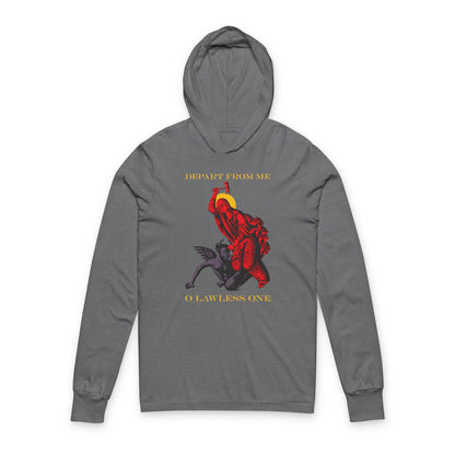 St Marina IconoGraphic (Depart from Me O Lawless One) | Saint Beating the Devil with a Hammer | Orthodox Long Sleeve Hooded Shirt