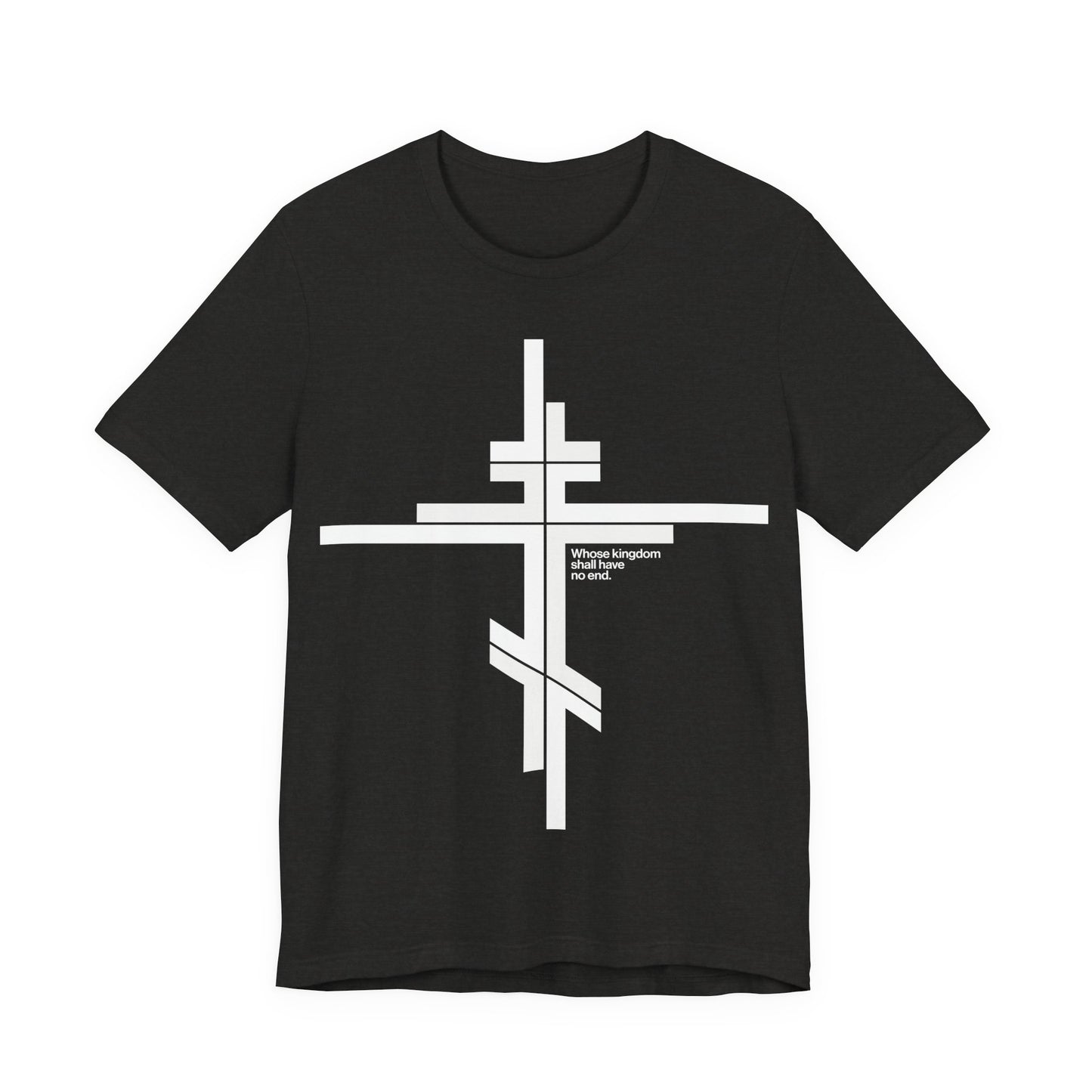 Whose Kingdom Shall Have No End | Luke 1:32-33 | Orthodox Cross | Modernist Minimalist Logo Style | Orthodox Christian Unisex Cotton T-Shirt