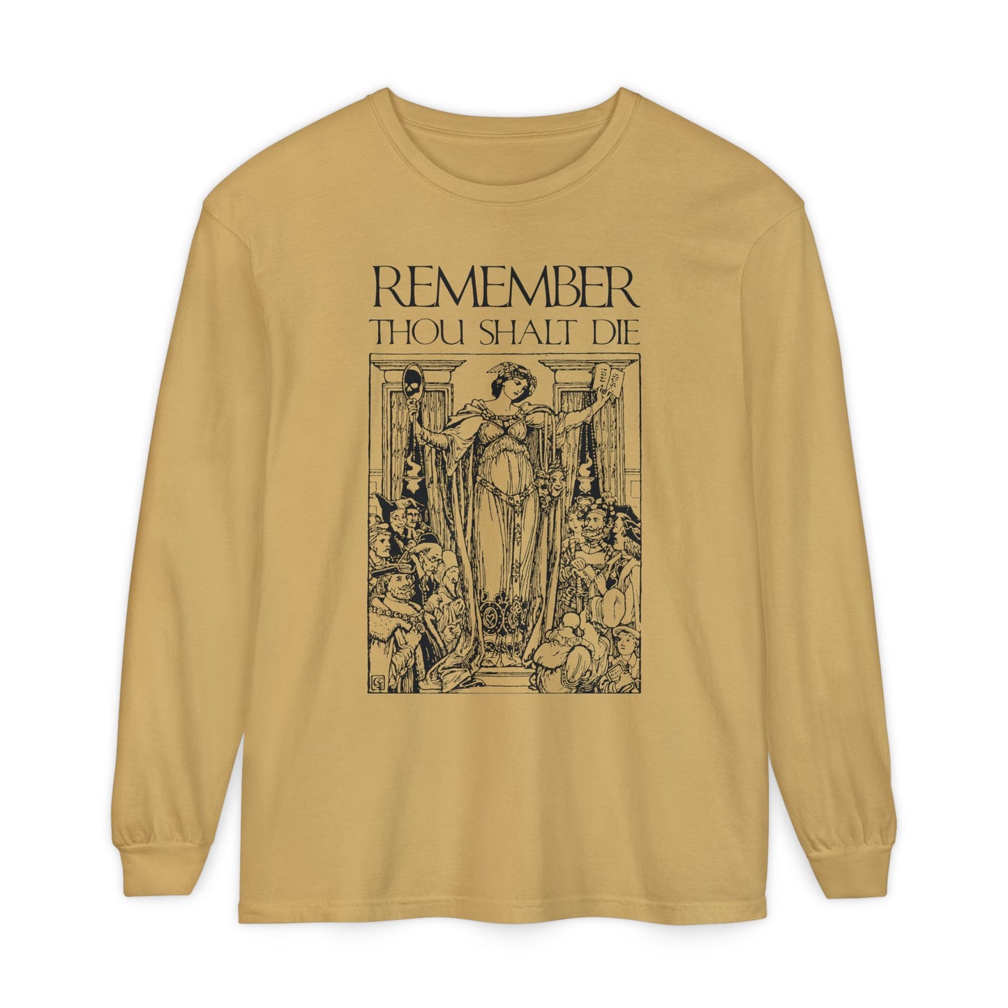 Remember You Will Die Shakespearean Design | Memento Mori | Classic Woodcut Illustration Aesthetic | Orthodox Christian Long Sleeve