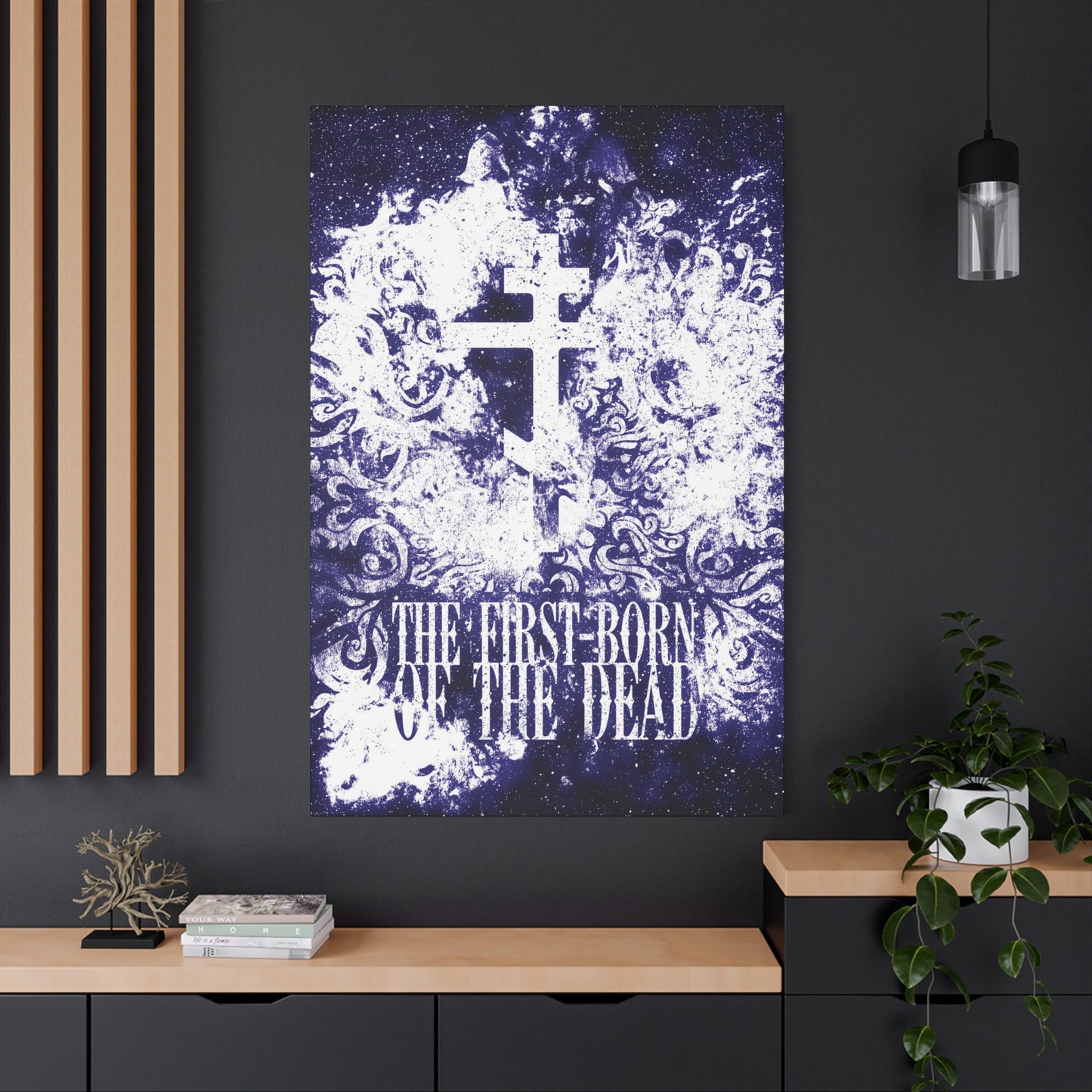 The First-Born of the Dead | Glowing White & Blue Textured Cosmic Orthodox Cross | Resurrection & Apocalypse | Christian Canvas Art