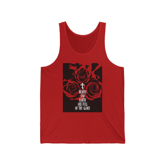 Heaven and Earth Are Full of Thy Glory | Orthodox Liturgical Hymn | Red Roses | Western Typography | Orthodox Christian Tank Top